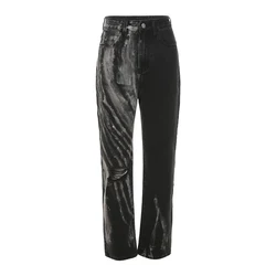 Nibber W21P00802 Newly Irregular Striped High Waist Casual Streetwear Cotton Slim Lady Denim Trousers Women Pants & Ripped Jeans