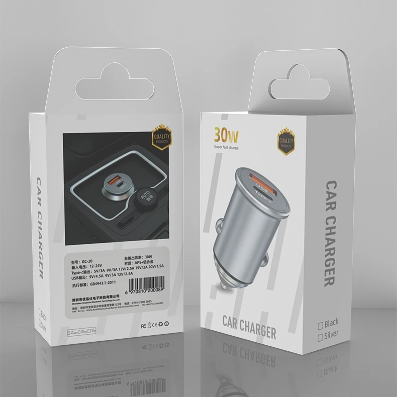 2 Port Metal Car Charger Adapter Fast Charging Qc3.0 Pd Dual Usb Type C Android 30w For Iphone For Samsung Cargadores