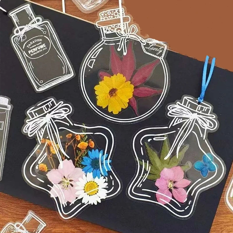 DIY Clear Floral Bookmarks Plastic Transparent Dried Flower Stickers Dried Flower Memory Series Bookmarks Bookmarks Marker