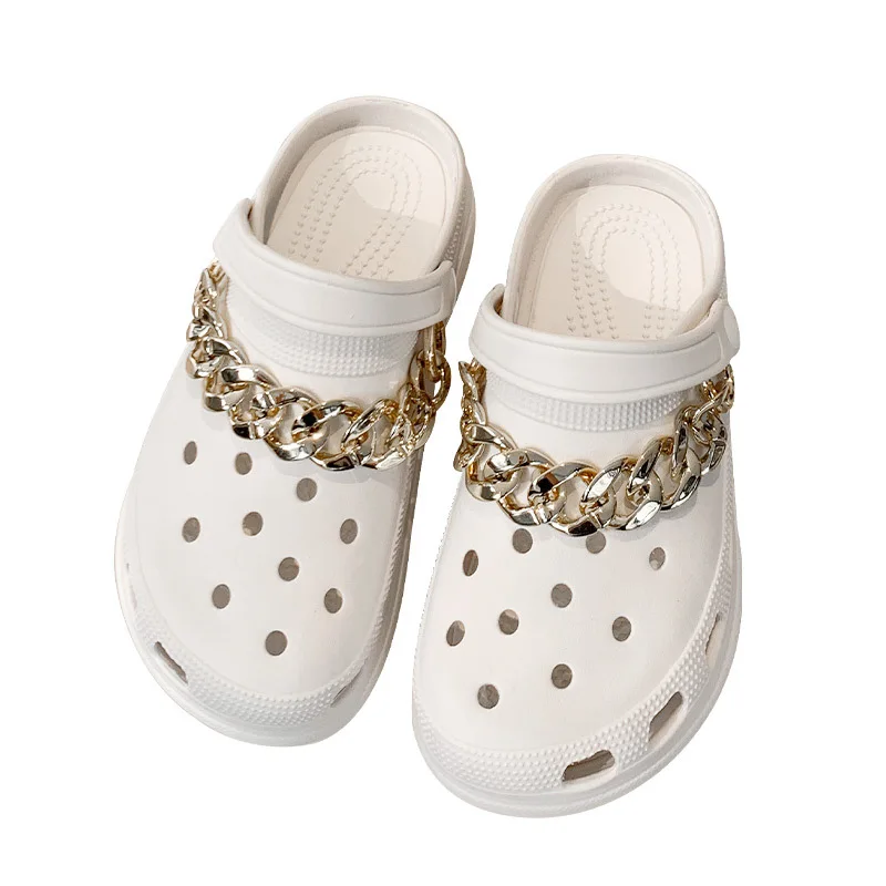 2021 Hot Sale High Quality Clear PVC Clogs With Diamonds Charms Cool Metal Chain Garden Shoes Custom Sandals With Logo