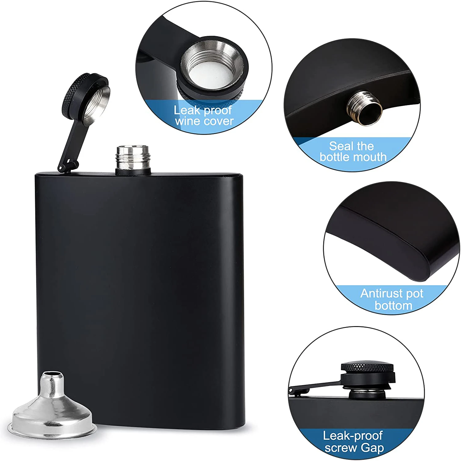 Great Gift Idea Portable 8oz Stainless Steel Hip Flask Black Powder Coating for Outdoor Activities and Weddings