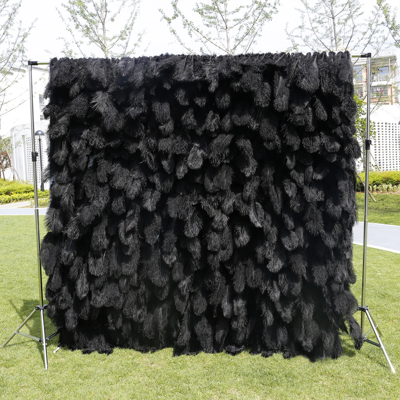 Wedding Party Decorations Supplies 8ft Red Ostrich Fake Feathers Backdrop Wall Panel Display Centerpieces for Birthday Party