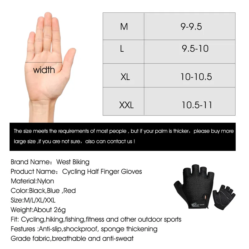 WEST BIKING Wholesale Dirt Bike Motorcycle Fingerless Training Fitness Anti Vibration Cycling Gloves Gym Unisex