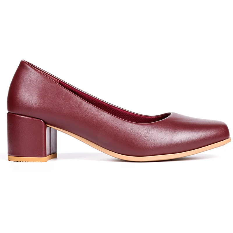 Red PU Leather Square Toe Soft Insole Ladies Official Formal Shoes Arch Support Hotel Airline Block Heels Women Shoes