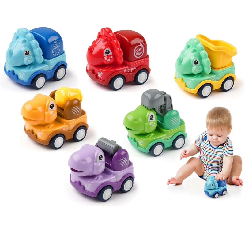 2024 New Style 6Pcs Model Plastic Cartoon Cute Dinosaur Racing Vehicle Mini Dinosaur Pull Back Cars Toy For Child Dinosaur