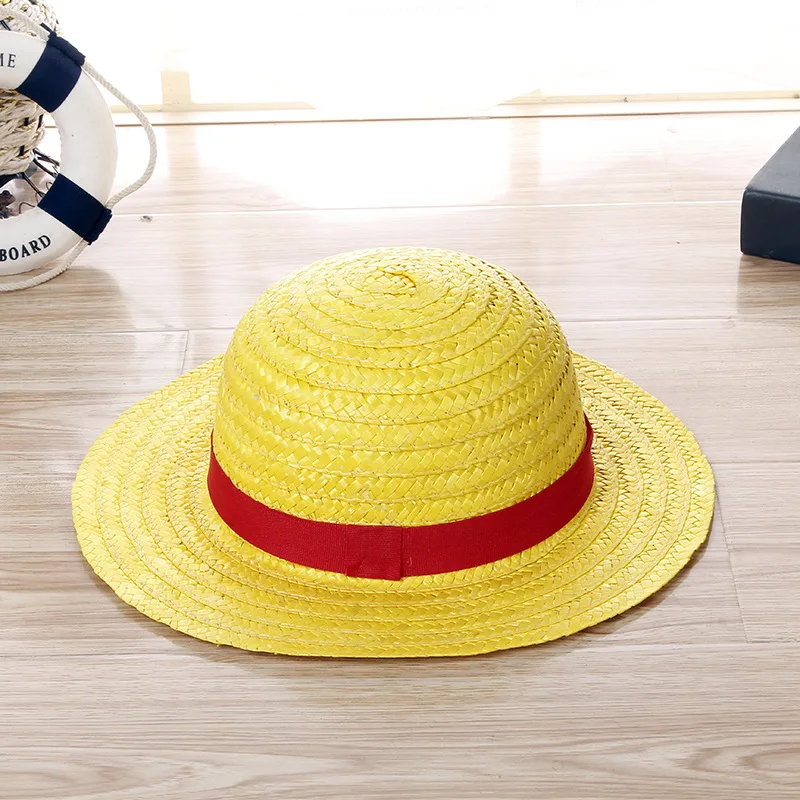 Boy Girl One Piece Cap Straw Hat Neck String Luffy Flat Cosplay Japanese Cartoon Props Red Stripe