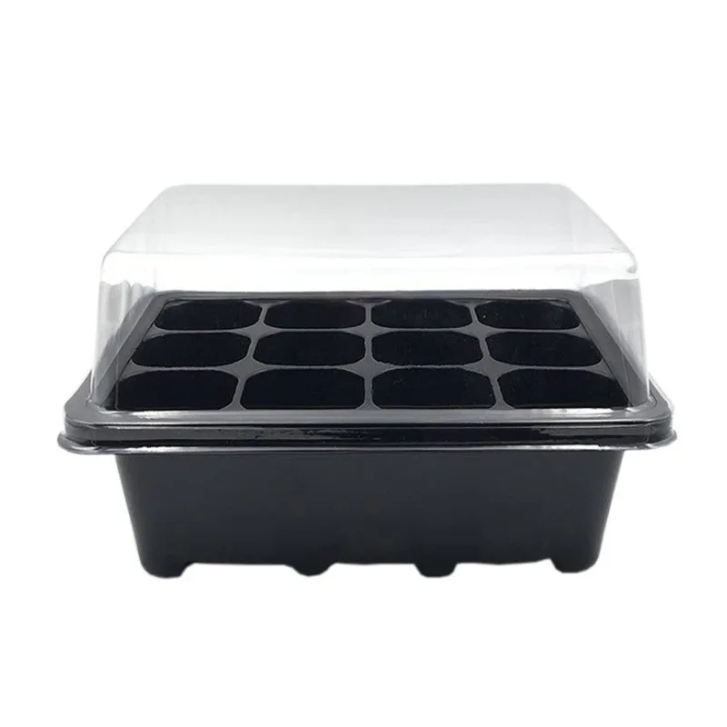 Garden Plant nursery carry tray Grow Box With pots Lid seeding germination tray shelf no drain black seed trays