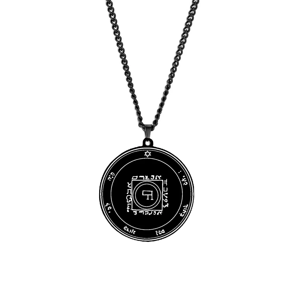 Black Laser Engraving Stainless Steel 44 Solomon Pentacles Seal of Jupiter Mars Mercury Moon Saturn Sun Venus Talisman Necklace