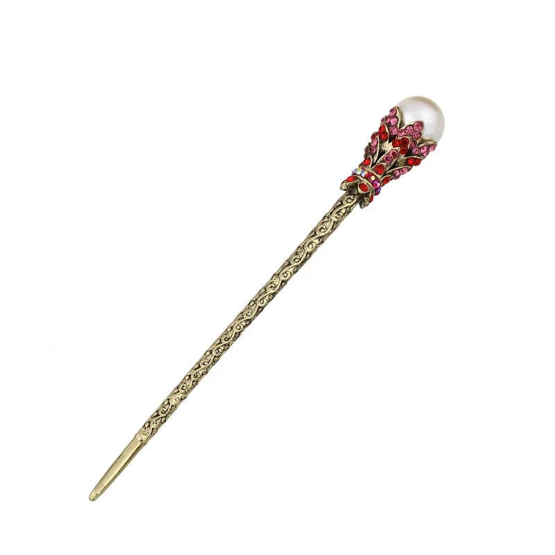 Vintage metal rhinestone hairpin girls chignon bun hair stick pins chopstick pearl hair accessories women