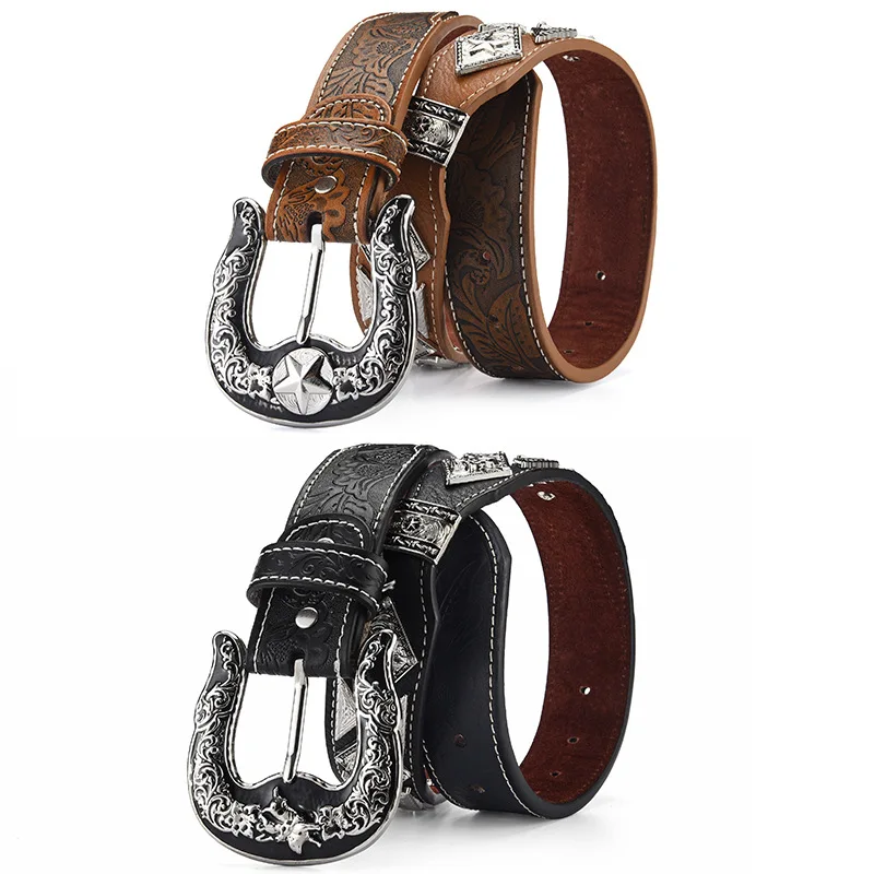 Mens Western Belt Cowboy Country Concho Leather Belt for Jeans Pants Belts