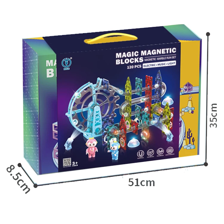 120PCS Electric Transparent Magnetic Tiles Building Blocks Set Magnet Marble Run Toys With Light And Music Race Ball Track Toys