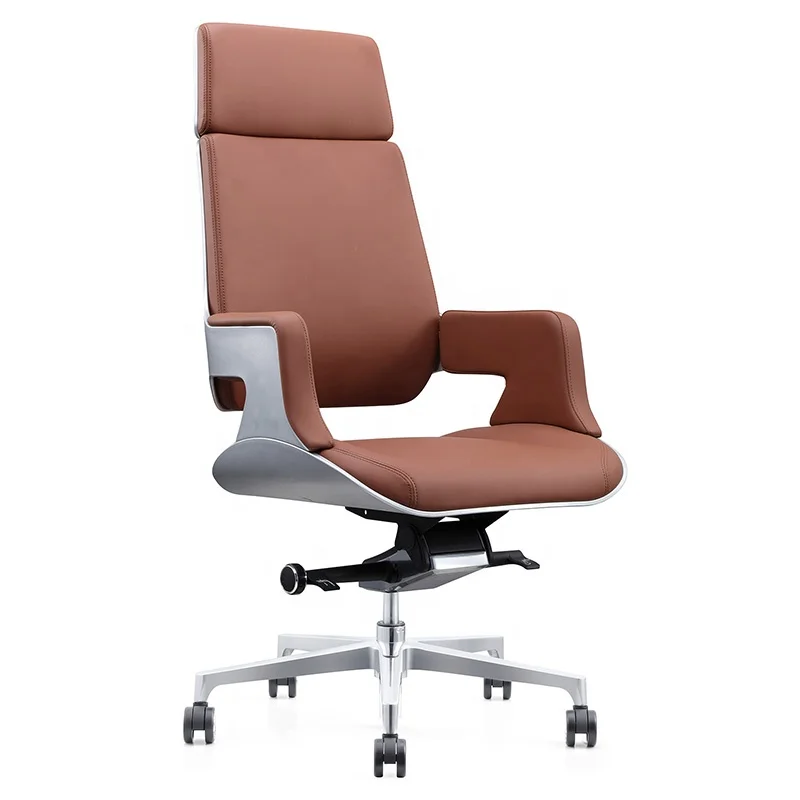 High back polished self weight chassis light brown pu leather swivel executive leather office chair