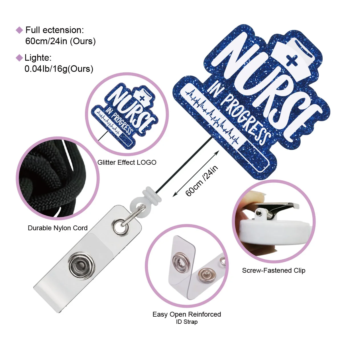 New RTS Bling Nurse in Progress Badge Reel Retractable Bling Teacher and professor Badge Reels Nures