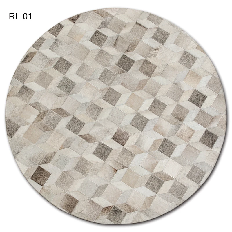 custom grey patchwork round cowhide rug