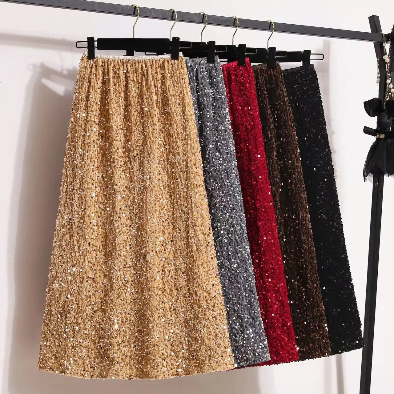 New Women Long Straight Skirt Elegant Sequins Luxury OL Office Ladies High Waist Skirts Stylish Korean Split Pack Hip Skirt