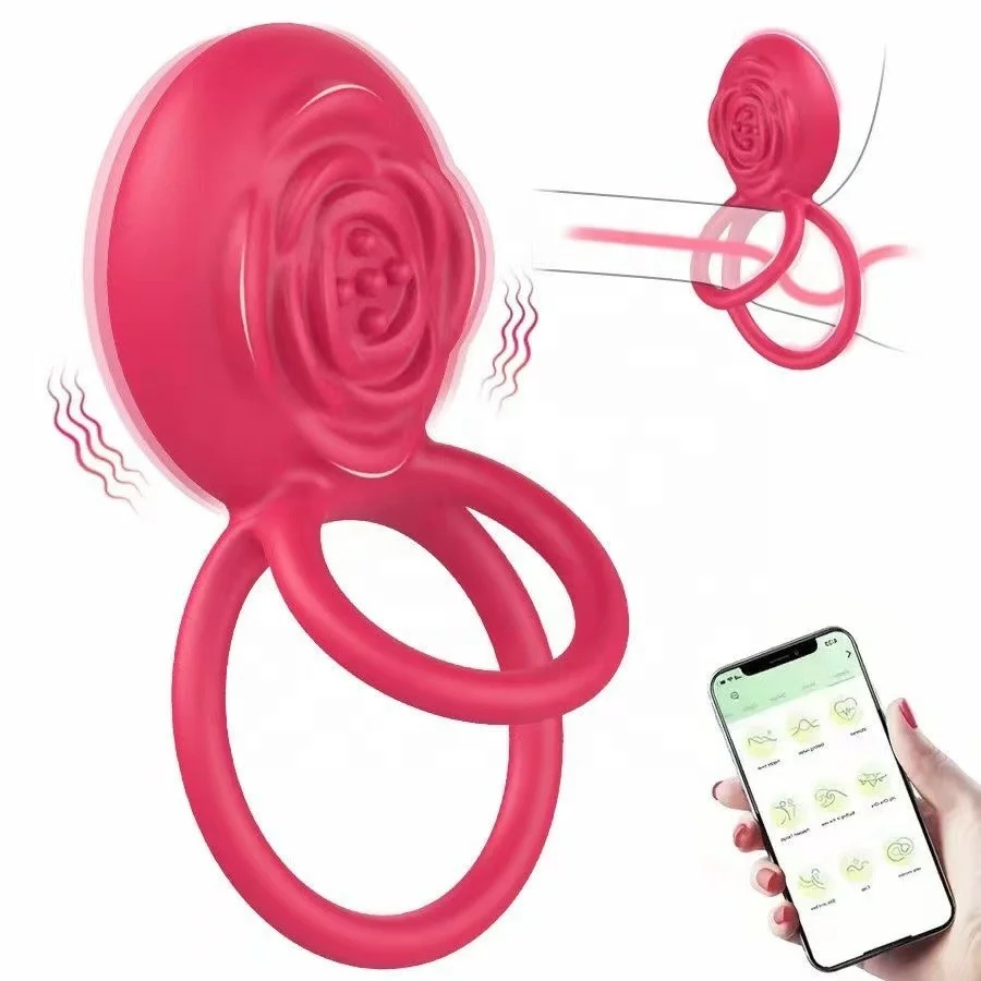 Rose Vibrating Cock Ring remote control with 9 Vibration modes Clitoral Stimulation for adult Sex Toys for Couples men women