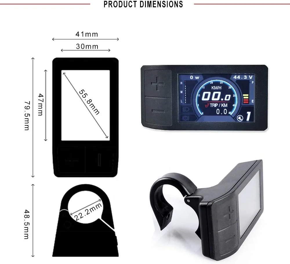 eBike Display 36V 48V 52V Electric Bike Computer 500C Smart Bicycle Speedometer For BAFANG Motor UART Protocol 5PIN Female