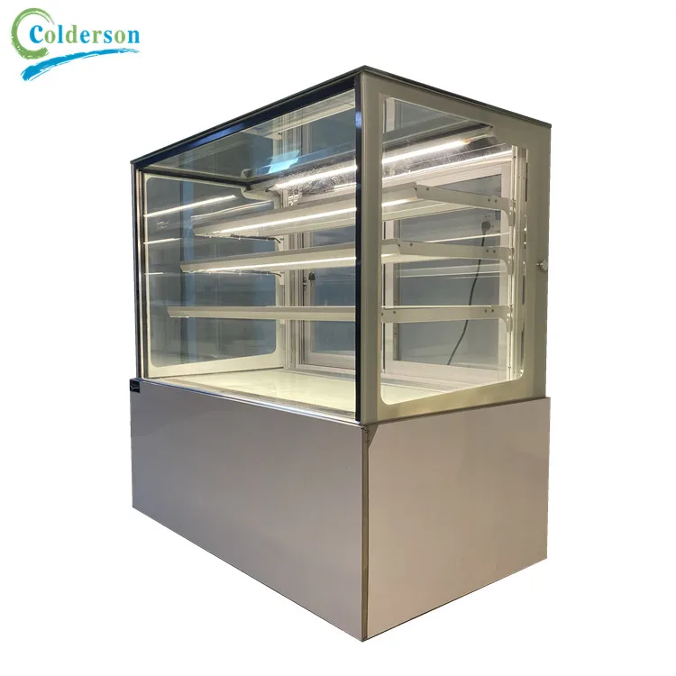 Customized cafe Refrigerator Four-layer right angle Showcase For Cake marble Display store dessert fridge glass door bakery