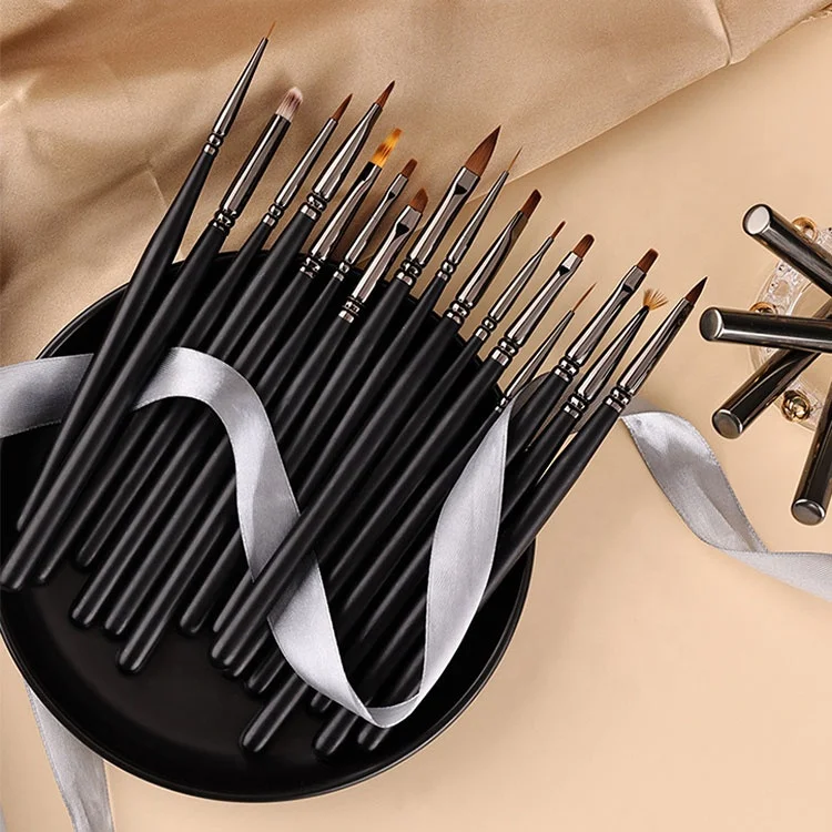 Aokitec 16 pc black wooden handle ultra thin bulk striped liner nail art brushes with cap