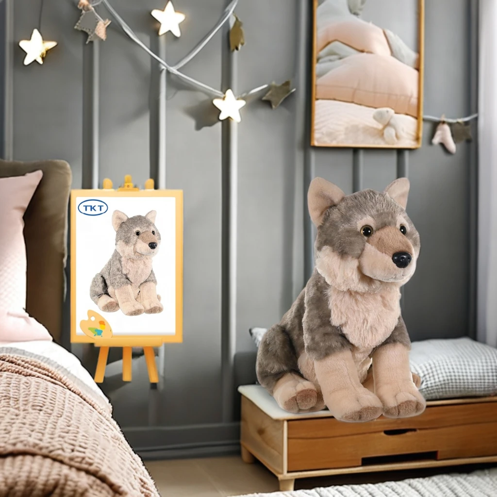 Wholesale ODM OEM Custom Simulation Wolf Stuffed Animal Plush Realistic Unisex Kids Gift Comforter With PP Filling Material