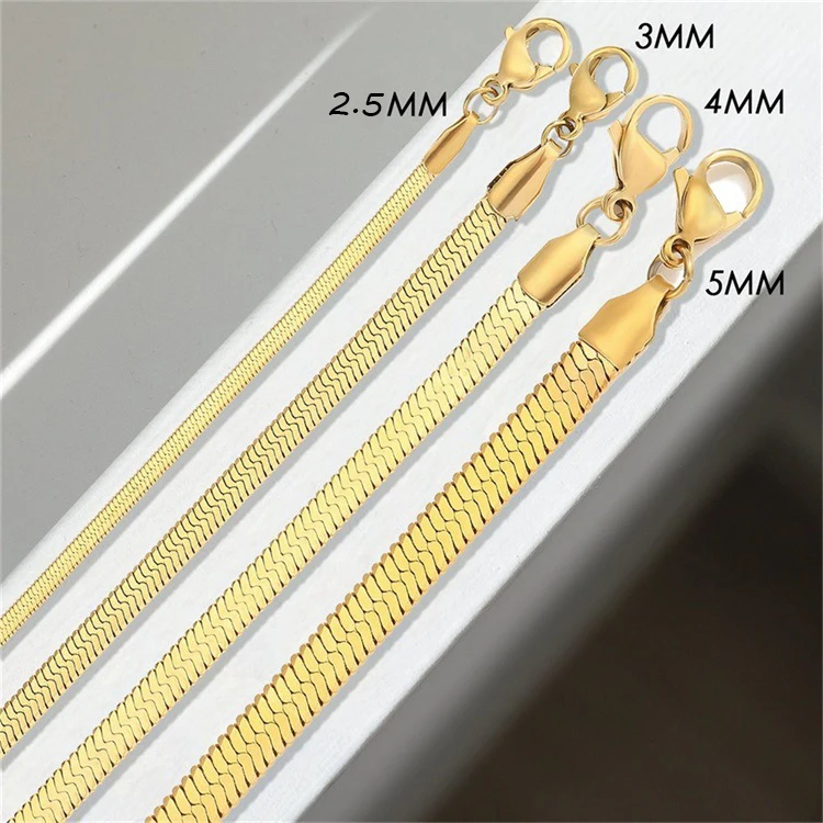 Wholesale stainless steel herringbone flat snake chain 2.5mm/3mm/4mm/5mm gold plated snake chian choker necklace