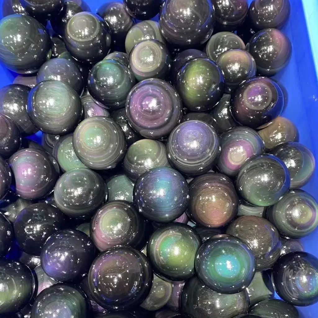 Полированная натуральная Радужная Вспышка черный обсидиан Хрустальный шар Сфера