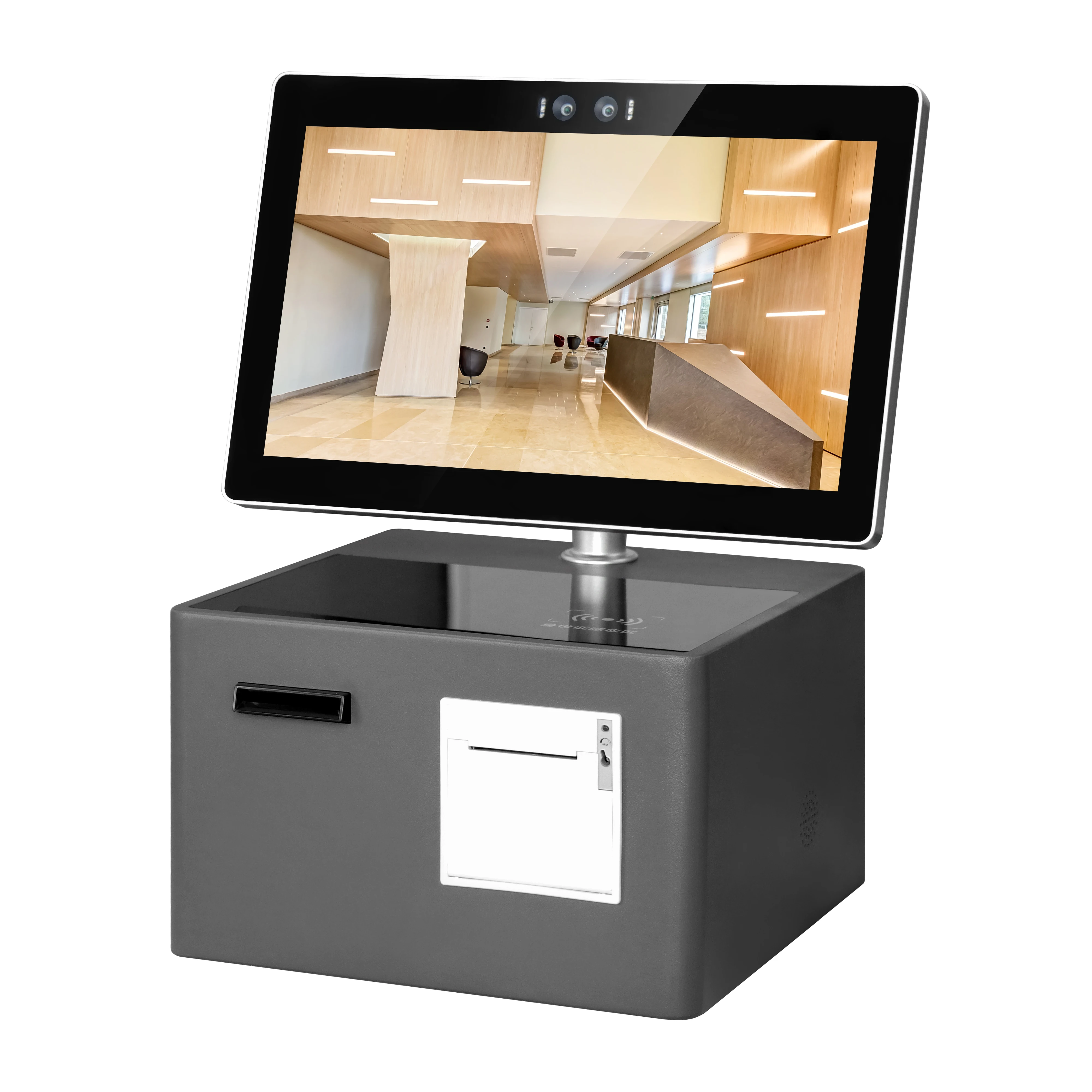 15.6 Inch Desktop Self Service Hotel Check in Kiosk with Printer Card Reader and Binocular Camera