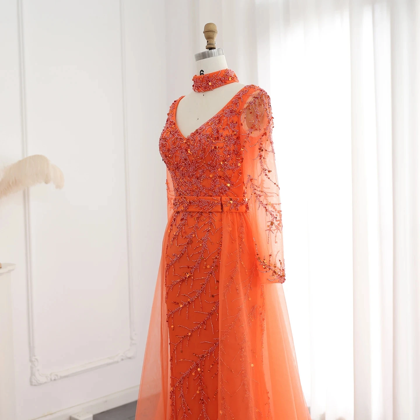 Luxury Beaded Mermaid Orange Evening Dress