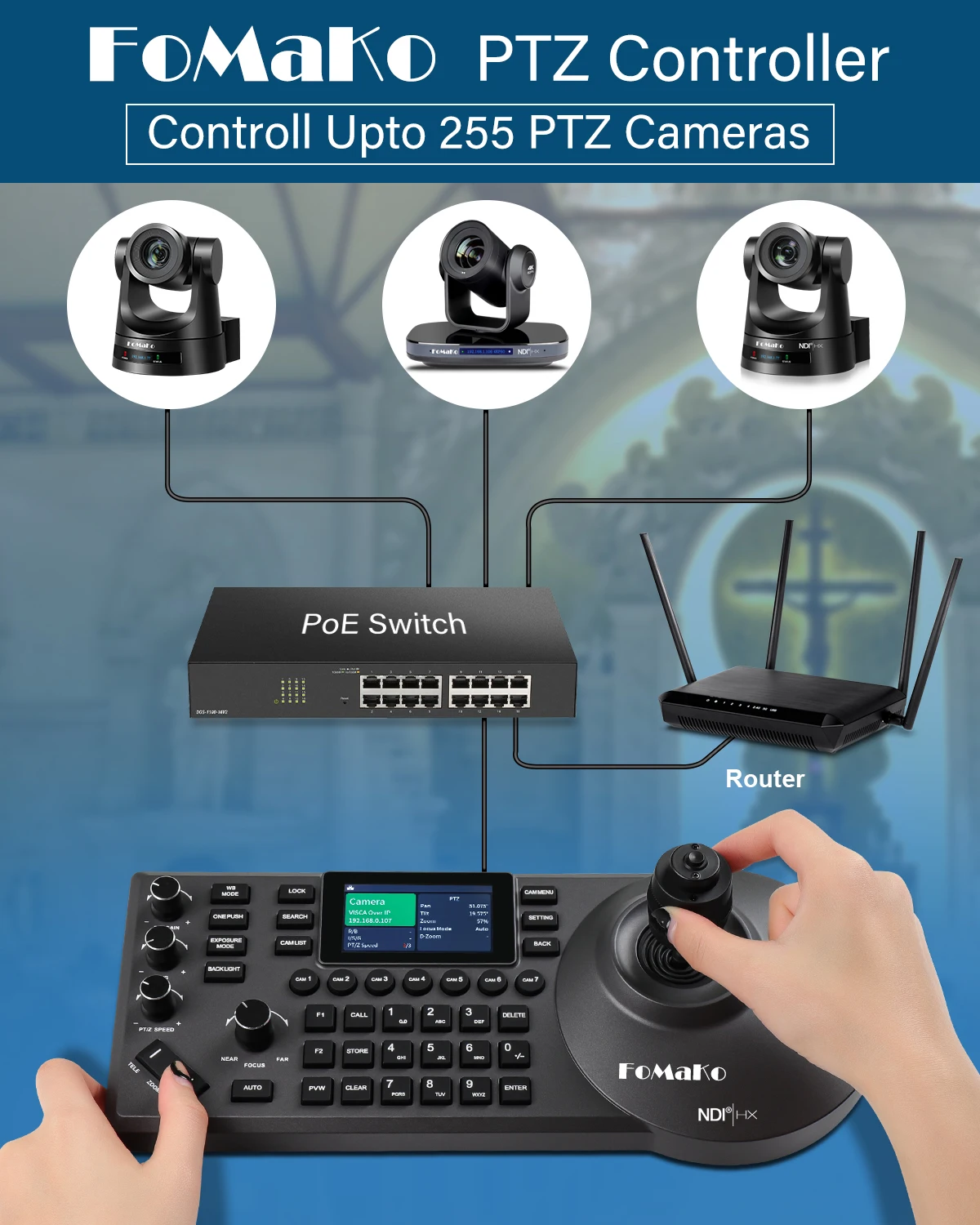 Контроллер камеры FoMaKo KC608 pro OEM ODM upto 255 шт. PTZ IP KC608pro контроллер Клавиатура