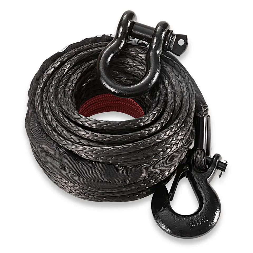 FIERYRED 4WD Off Road Black 23809 Ibs Protective Sleeve and Shackle Line Cable Winch Rope