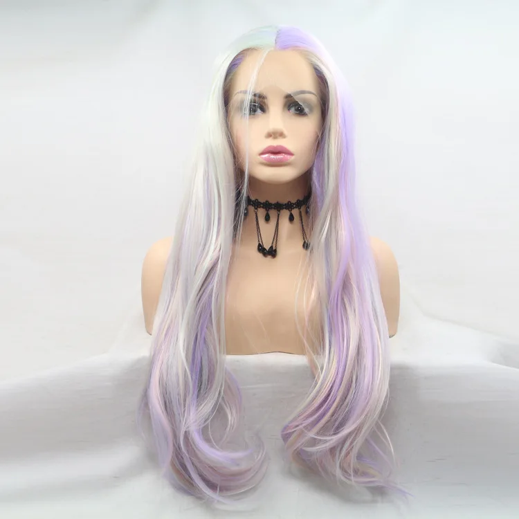 Парик из натурального шелка с длинными волосами, волшебный женский парик из нескольких цветов, промежуточные волосы, синтетический парик из синтетического волокна