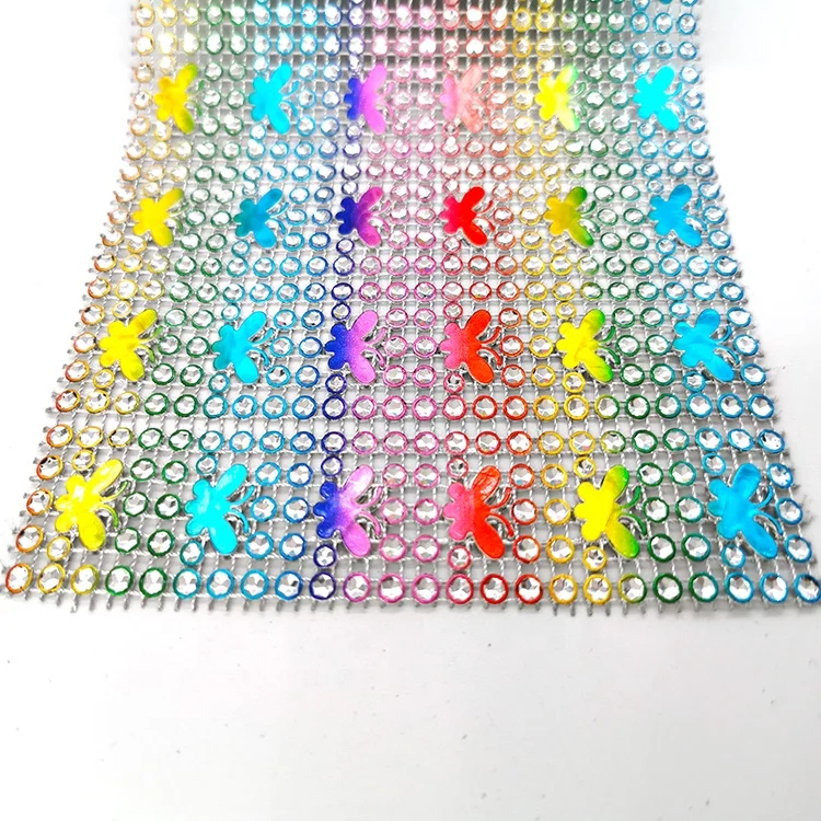 
Fashion 24 row multicolor butterfly transfer DIY accessories trim crystal rhinestone mesh roll for ethnic clothing 