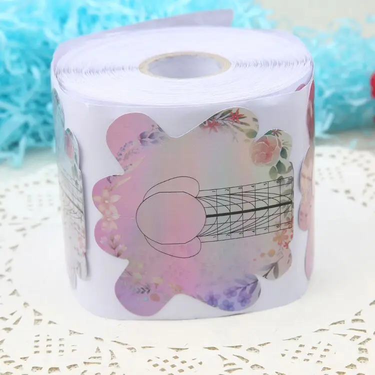 500pcs/roll Wholesale Quick Building Mold Tips Nail UV Gel Dual Forms Magic Laser Flower Paper Nail Forms Nail Extension Holder