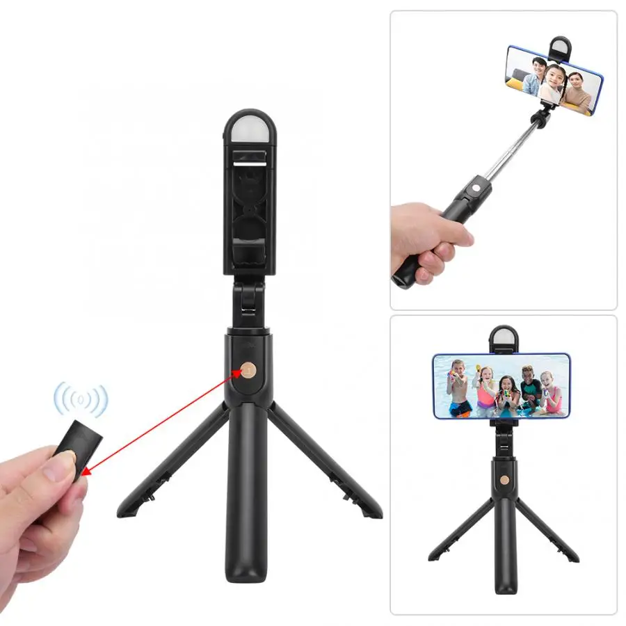 K10s Lightweight Handheld Foldable Mini Selfie Stick Tripod with wireless controller HD mirror and fill light