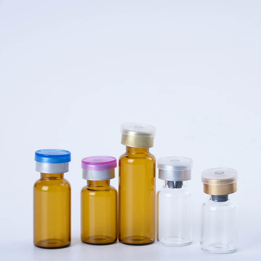 2ml 3ml 5ml 10ml 15ml 20ml Small Amber Injection Vials Wholesale Brown Cosmetic Liquid Container With corkStopper & plastic Cap