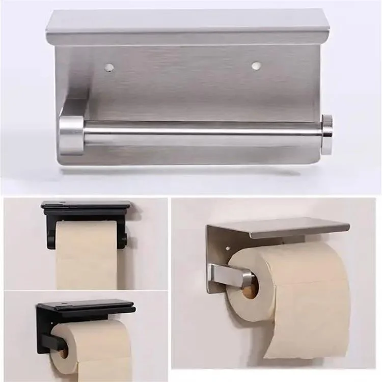 Factory Supply Brush Stainless Steel Toilet Paper Holder With Storage Shelf For Bathroom Hardware Toilet Paper Holder
