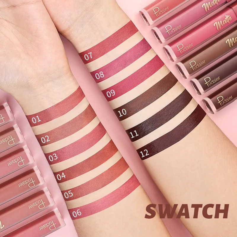 Custom logo 12 Colors Long-Lasting Matte Lip Glaze Non-Stick Cup Mist Lip Mud Lip Gloss