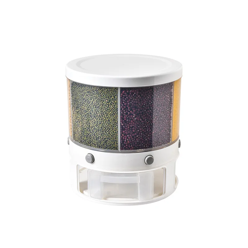 Household Large Capacity 10 L Rotatable Rice Beans Storage Container Plastic Rice Grain Bucket For Kitchen Use