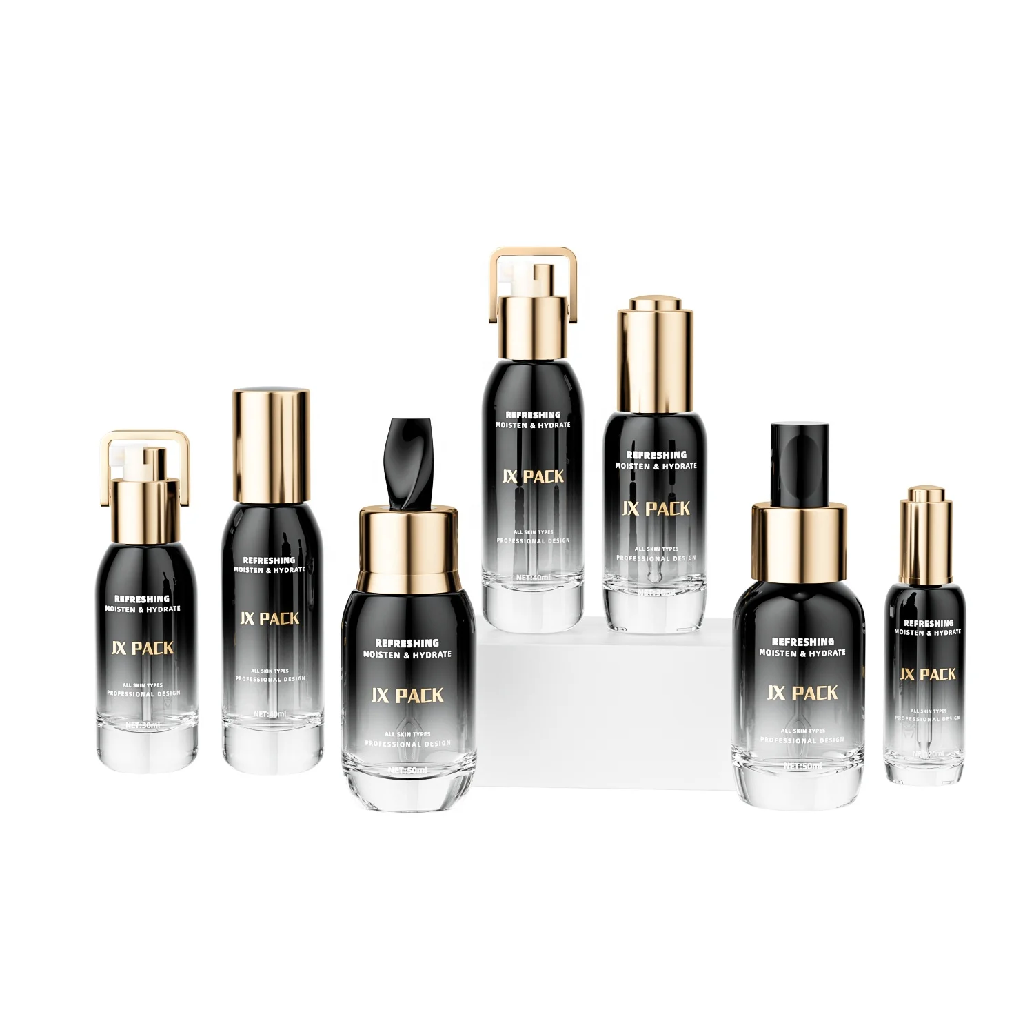 Luxury empty pink cosmetics bottle set packaging glass skin care bottle lotion serum private label packaging set 20 30 40 50ml