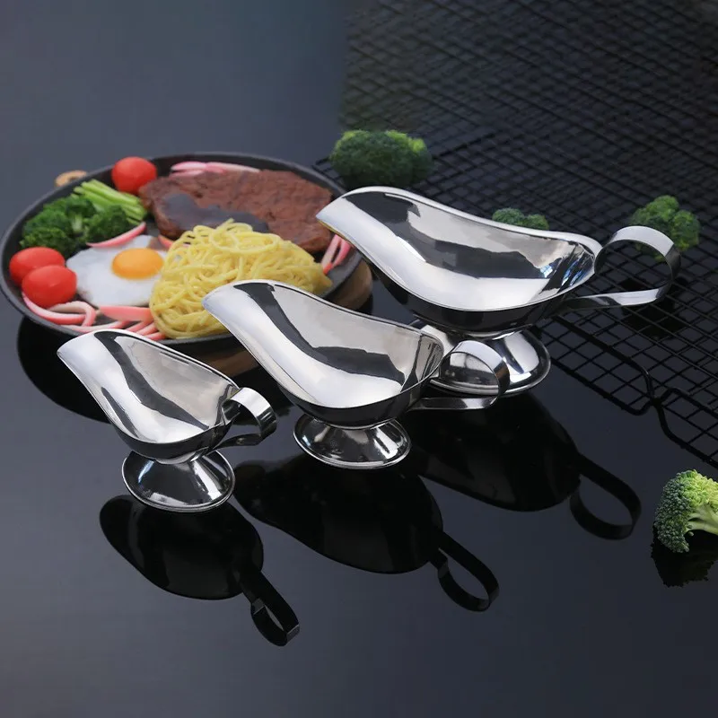 Wholesale Custom Metal Gravy Boats Eco-friendly Stainless Steel Juice Steak Sauce Boat Oil Dispenser Roasting Sauce Container