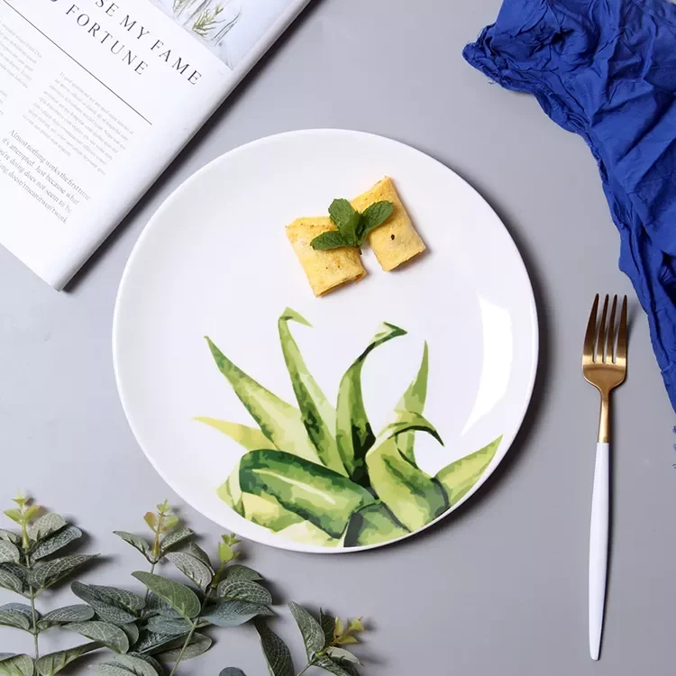 10 inch ins Nordic ceramic steak plate fruit platter small fresh leaves Thai western restaurant main meal large plate