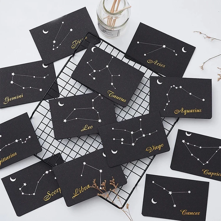 Twelve constellations black paper organizer box greeting card custom printing die cut