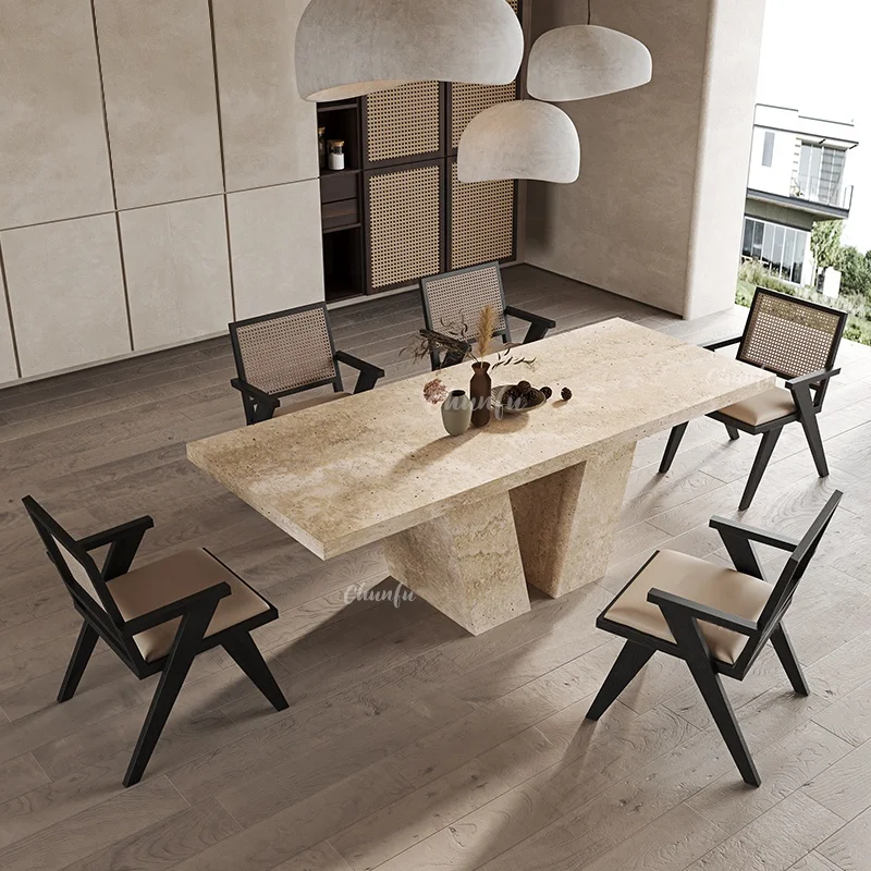 Restaurant furniture simplicity living room furniture limestone travertine marble dining table