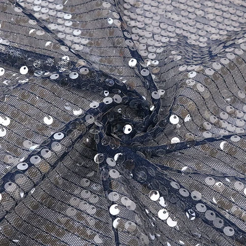 High Quality Orange Mesh Embroidered 5mm Reversible Transparent Sequin Embroidery Fabric for Party Women Dress