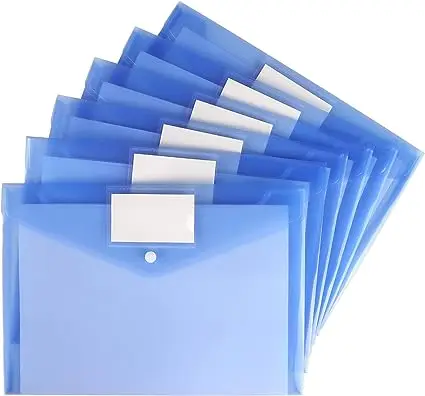 Clear Document Folders Plastic Envelopes Poly File Envelopes with Label Pocket and Snap Button