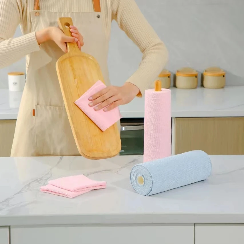 Bearfamily Microfiber Cloths in Roll, Lint Free Clean Wipes, Value Pack Reusable Kitchen Towels, 30 Clean Cloths Per Roll, Gray