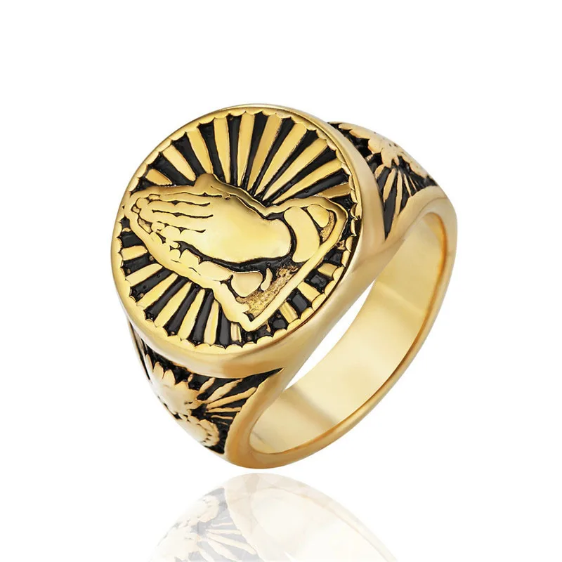 Christian titanium jewelry wholesale men religious church stainless steel gold prayer rings