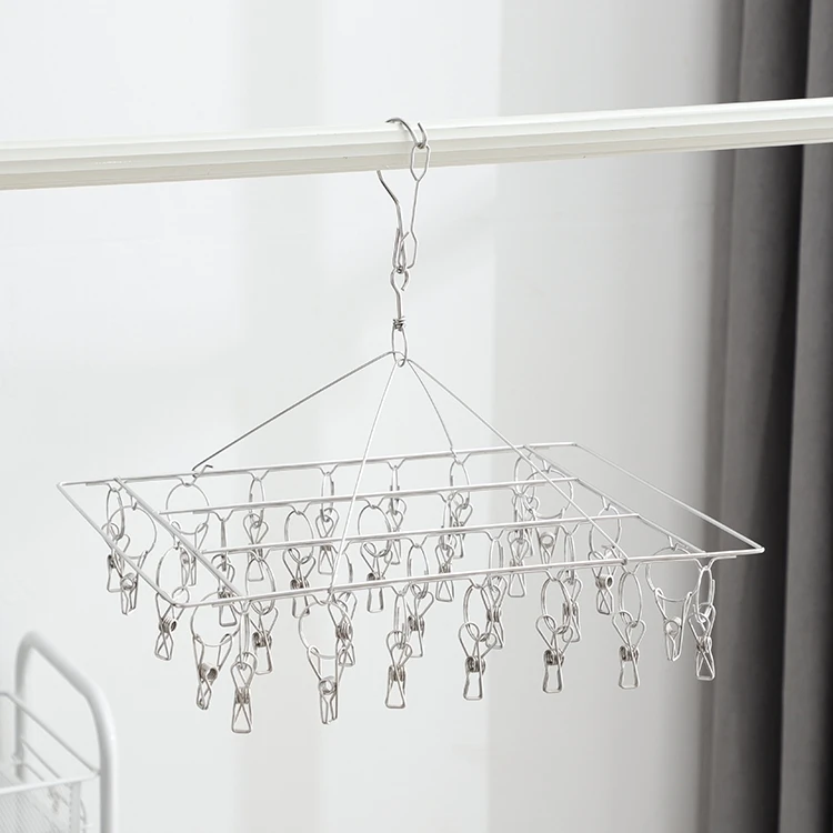 Multifunctional 2.7mm wire frame stainless steel hanger for socks underwear clothes hanger rack with 30 clips