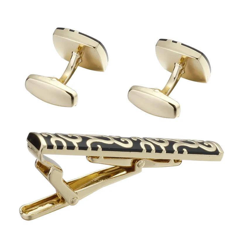 Promotional mens gifts custom metal cufflink and tie pin set with box