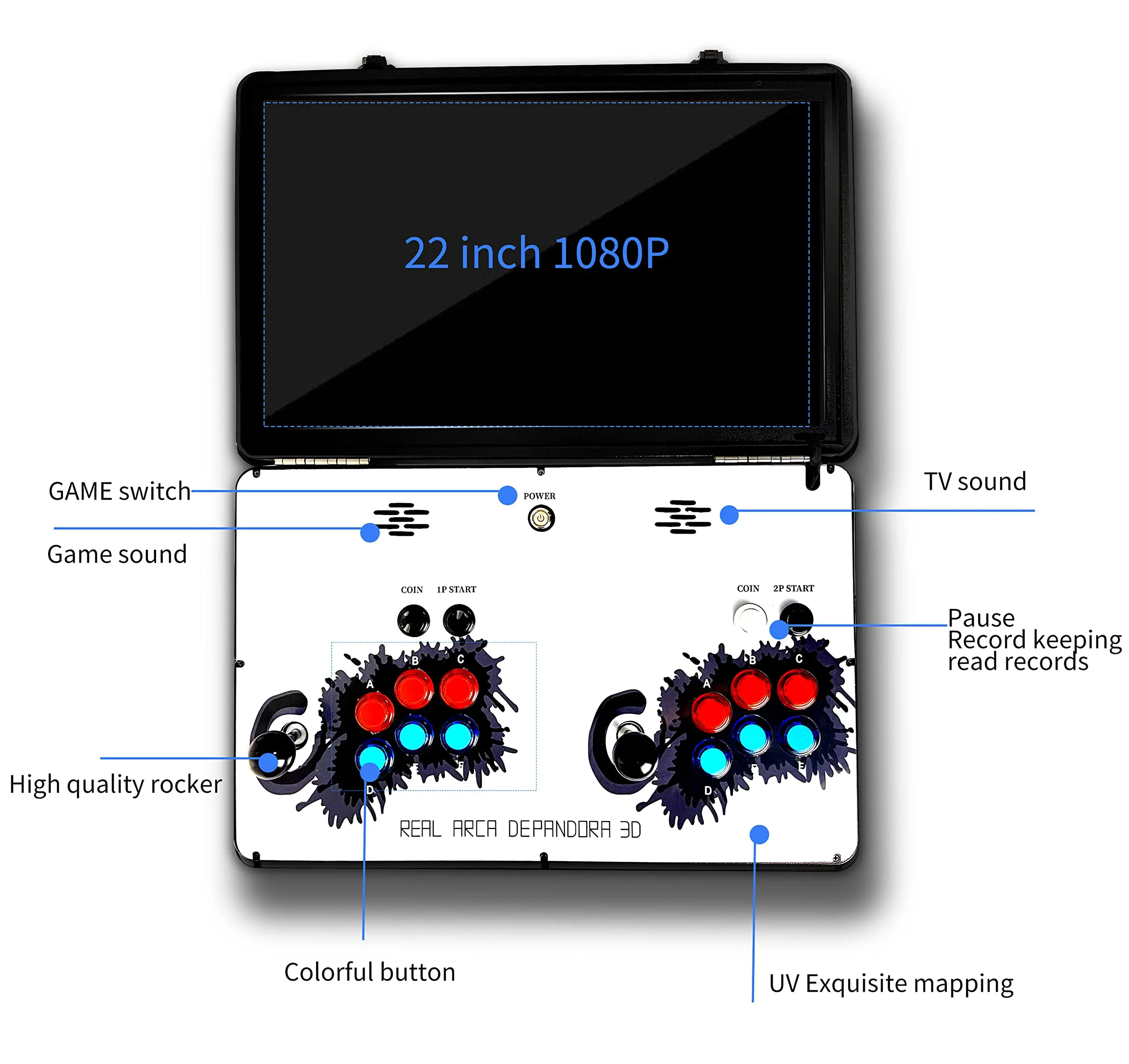 2023 New Pandora Arcade 10000 in 1 3D WiFi Game Box High-quality Split Console With LED Light Support 1-4 Player